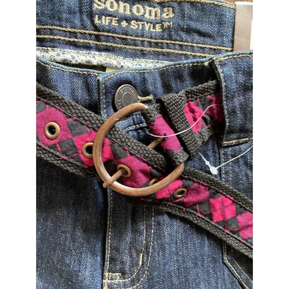 NWT Sonoma 12 jeans flare leg cargo pocket dark blue 12 stretch Belt Brand New - Picture 5 of 7